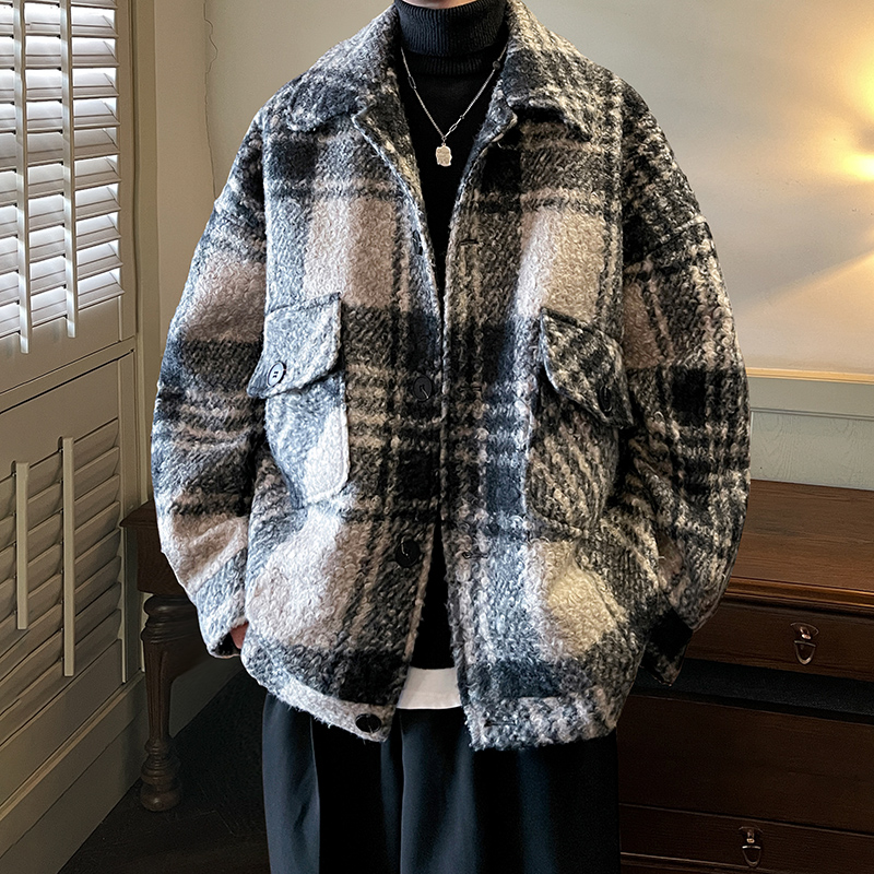 毛呢大衣oversize厚款保暖宽松外套毛绒呢子男士夹克JK133P108，男装毛呢大衣，电商A070