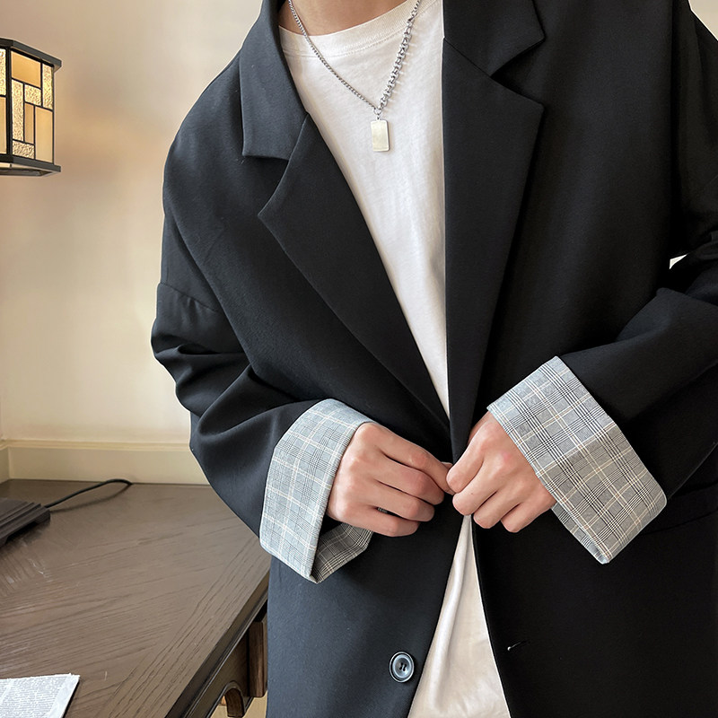 潮流痞帅男生宽松撞色西服单排扣休闲西装XZ206P85,男装西服套装,电商A070