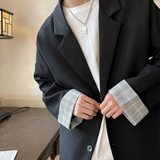 潮流痞帅男生宽松撞色西服单排扣休闲西装XZ206P85，男装西服套装，电商A070