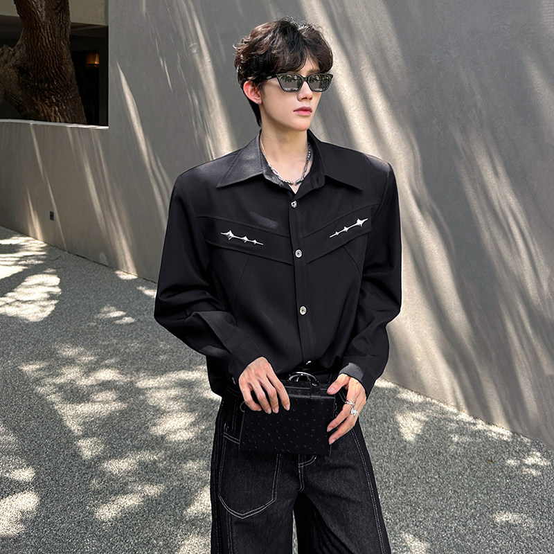 垫肩小众金属解构美式衬衣高级感痞帅廓形潮男长袖衬衫 CS937 P65图片