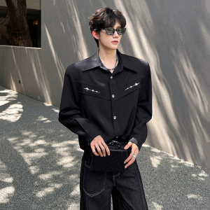 垫肩小众金属解构美式衬衣高级感痞帅廓形潮男长袖衬衫 CS937 P65图片