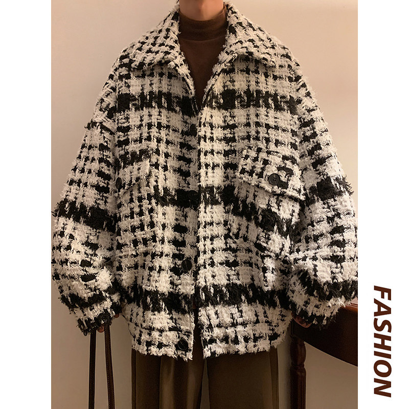 小香风宽松个性毛呢外套个性潮流痞帅厚呢子男女夹克 AJK124 P108图片
