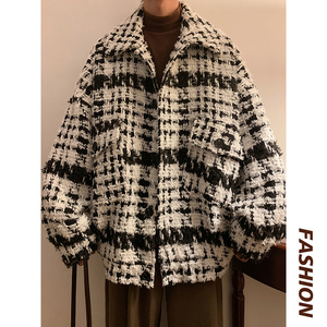小香风宽松个性毛呢外套个性潮流痞帅厚呢子男女夹克 AJK124 P108图片