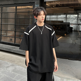华夫格肌理感男美式运动T恤短裤复古拼接短袖两件套装TZ755P78，男装牛仔裤，电商A070