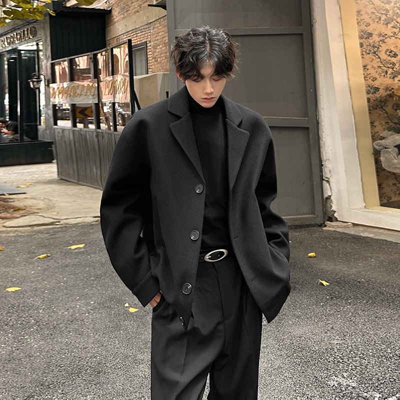 设计感短款呢子西装夹克厚外套痞帅老钱风男毛呢大衣SJK122P98，男装夹克，电商A070