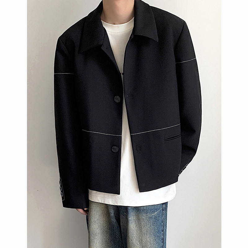 韩简约小众短款新西装夹克翻领设计黑色男女休闲西服XZ208P95，男装夹克，电商A070