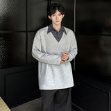 假两件卫衣V领拼接衬衫领垂感T恤宽松百搭polo衫长袖CD2266P55，男装Polo衫，电商A070