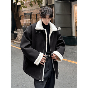 羊羔毛呢子大衣短款痞帅外套加厚棉服冬季男棉衣 313 P128图片