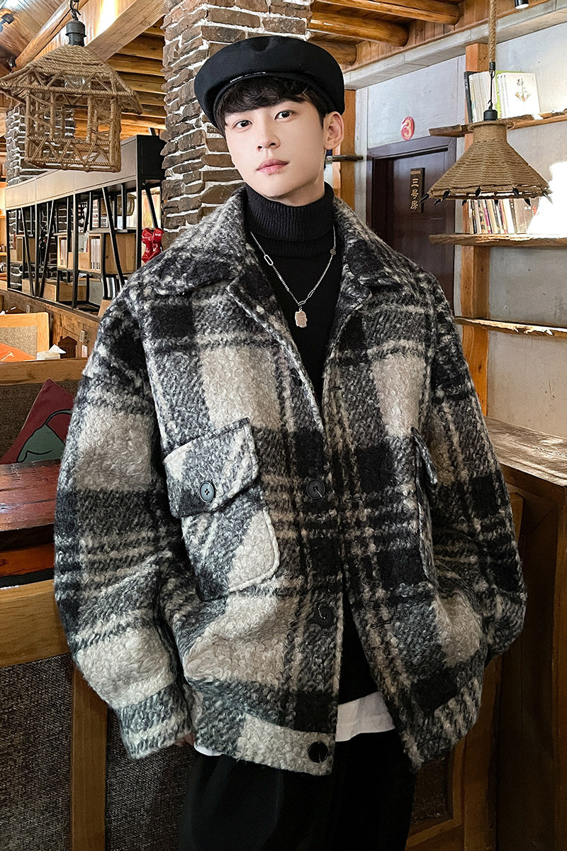 毛呢大衣oversize厚款保暖宽松外套毛绒呢子男士夹克JK133P108,男装夹克,电商A070