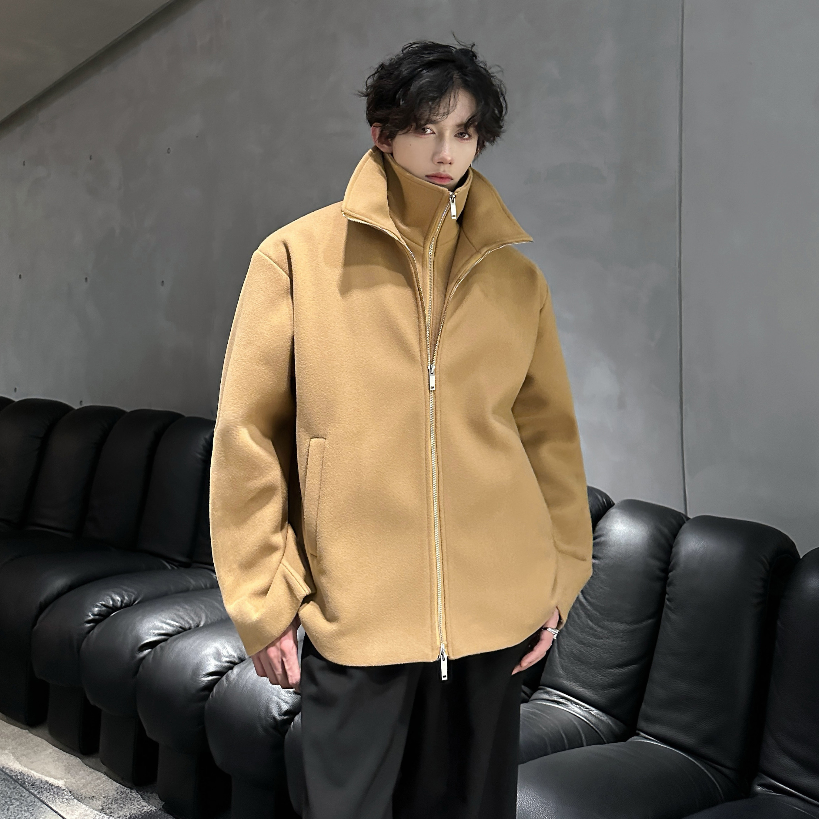 加棉冬呢子外套cleanfit韩系假两件高级感毛呢男夹克DY711P125,男装夹克,电商A070