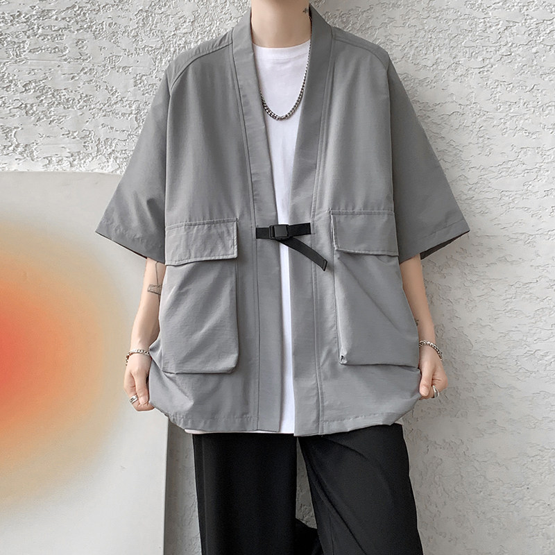 复古日系禁欲性冷淡工装风道袍禅服和服男短袖衬衫CS920P60,男装T恤,电商A070