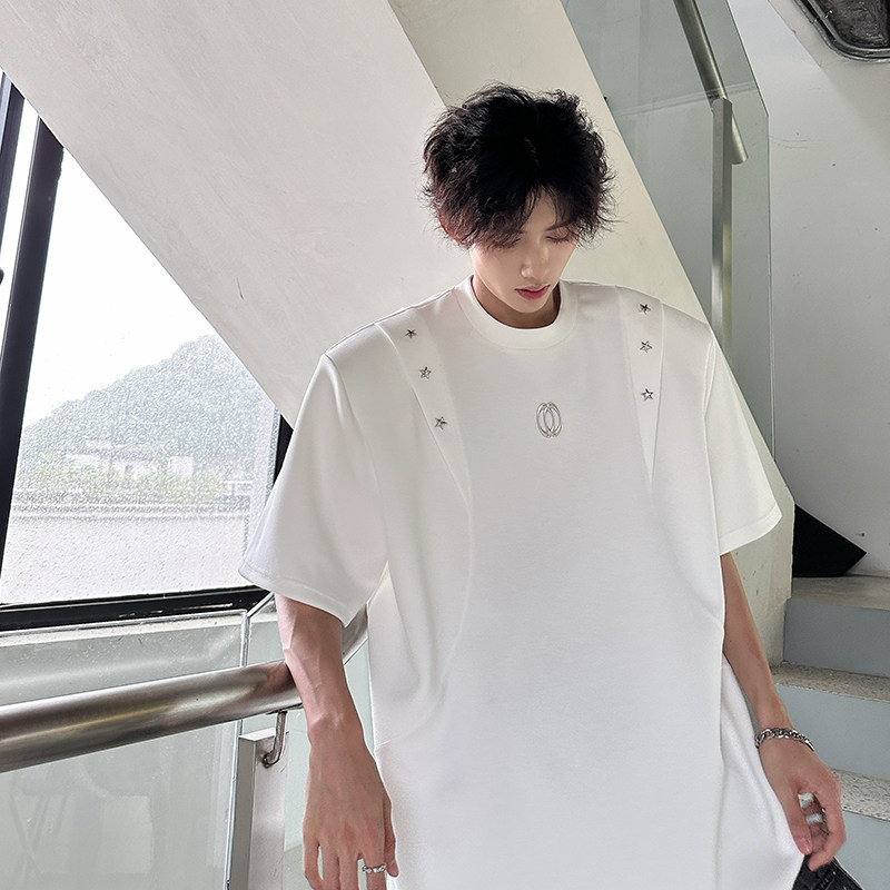金属设计感立体T恤小众圆领解构美式潮高街男宽松短袖CD1051P48,男装T恤,电商A070