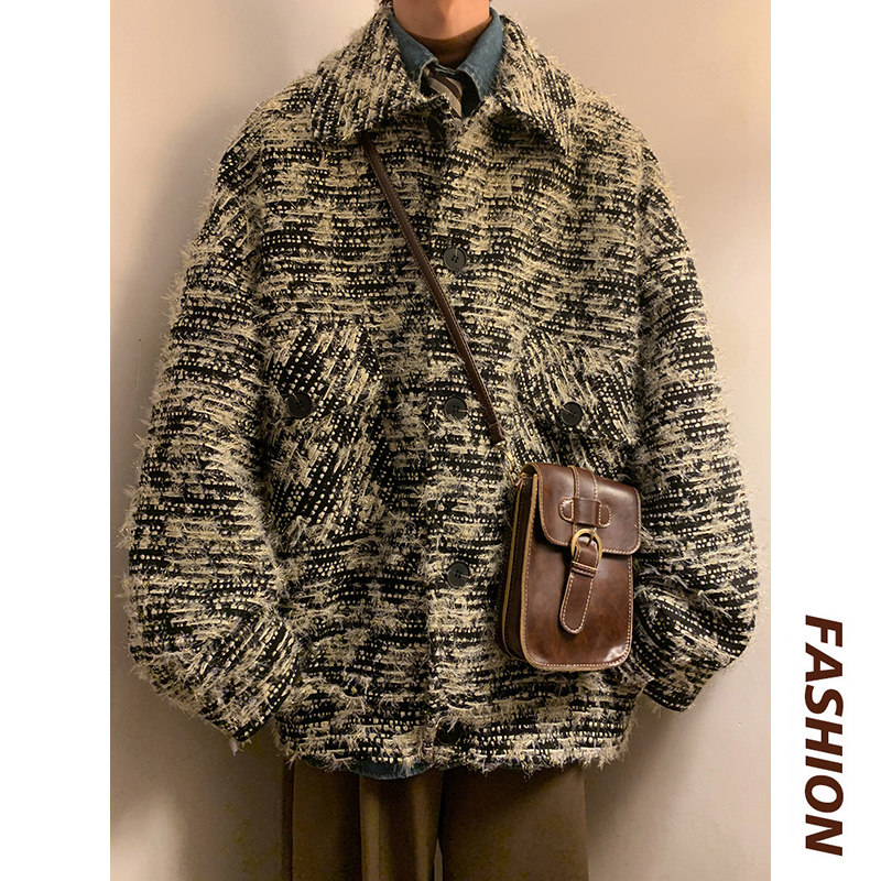 小香风痞帅潮流夜店外套个性立体感毛边毛呢男夹克AJK131P108，男装夹克，电商A070