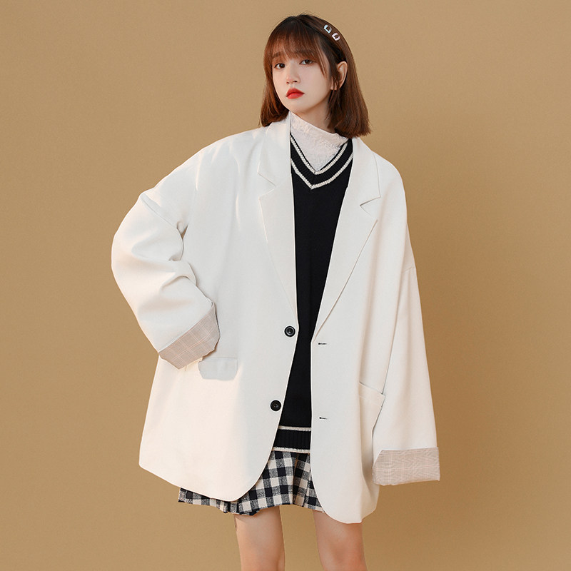 男宽松拼色西服中性风情侣单排扣西装X206P85，男装西服套装，电商A070