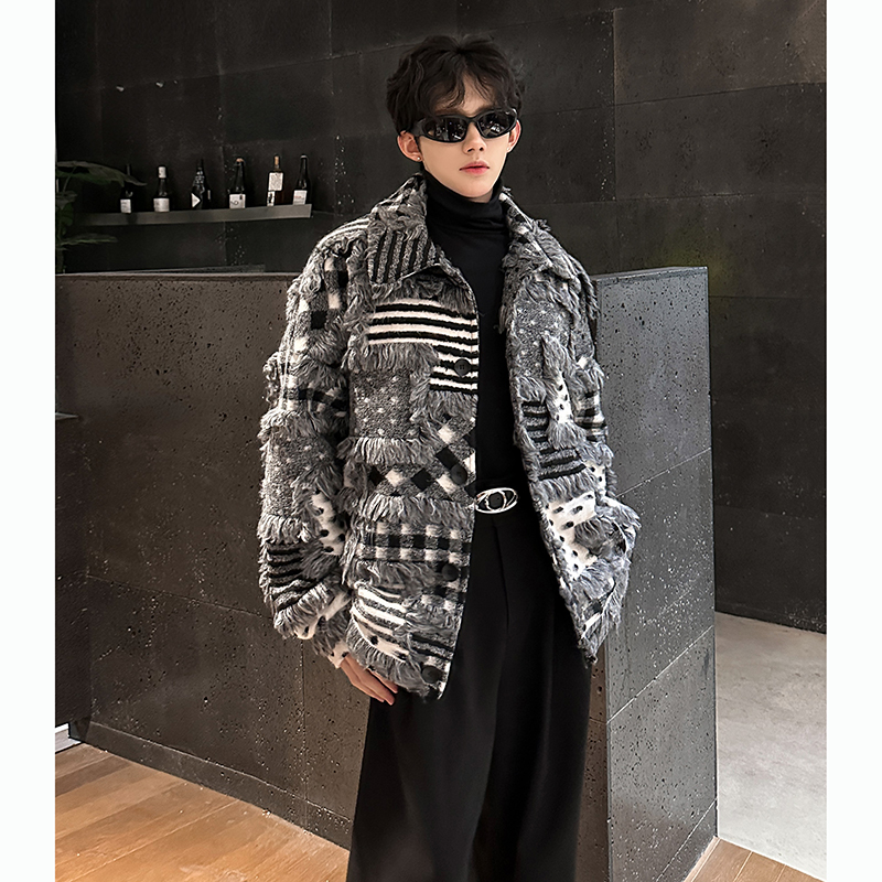 加厚小众保暖呢子夹克外套宽松座山雕毛绒男毛呢大衣JK396P118，男装夹克，电商A070