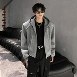 垫肩小众设计立体解构连帽外套拉链金属性开衫厚男卫衣JK376P88，女装短外套，电商A070
