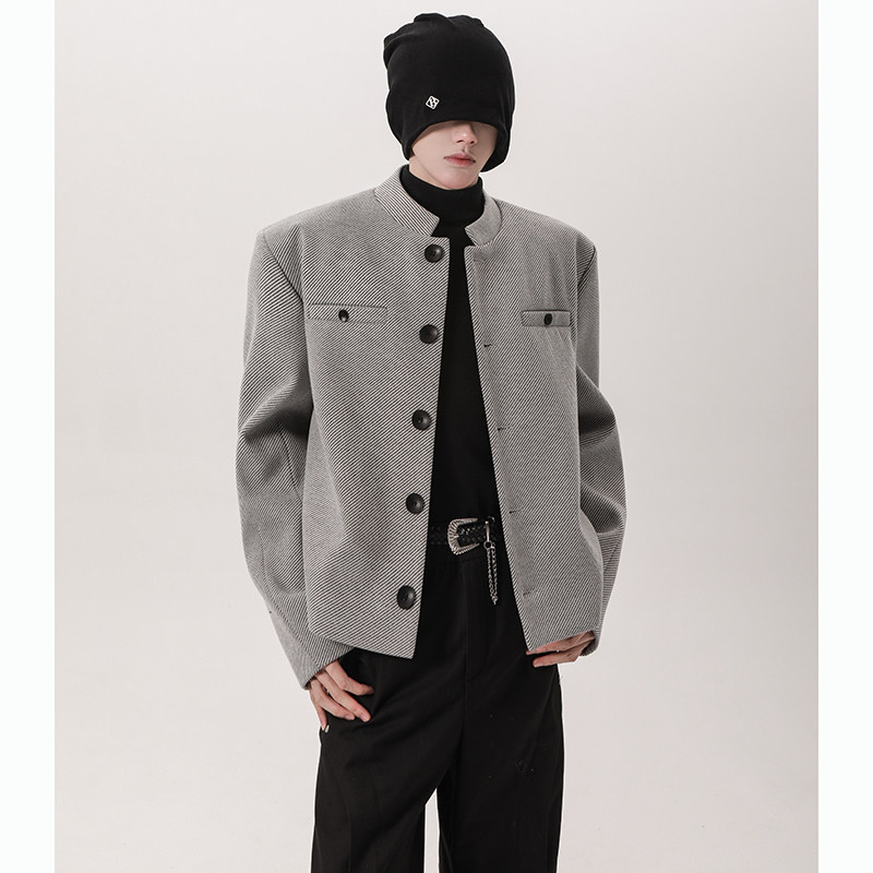 垫肩设计立领老钱风呢子西装外套韩版休闲毛呢小西服385P108,男装西服套装,电商A070