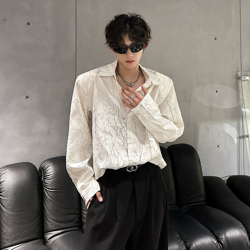 垫肩设计小众风肌理感金属宽松痞帅衬衣 休闲男衬衫  CS931 P58图片