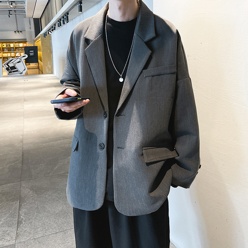 港风休闲西装外套宽松dk制服雅痞帅侧开叉男便服小西服202P85，男装西服套装，电商A070