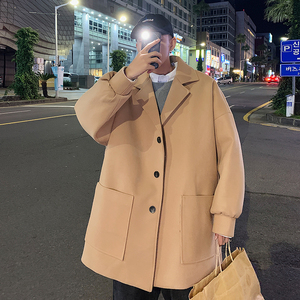 冬宽松西装领风衣帅气百搭冬外套中长款毛呢男大衣BY01P110
