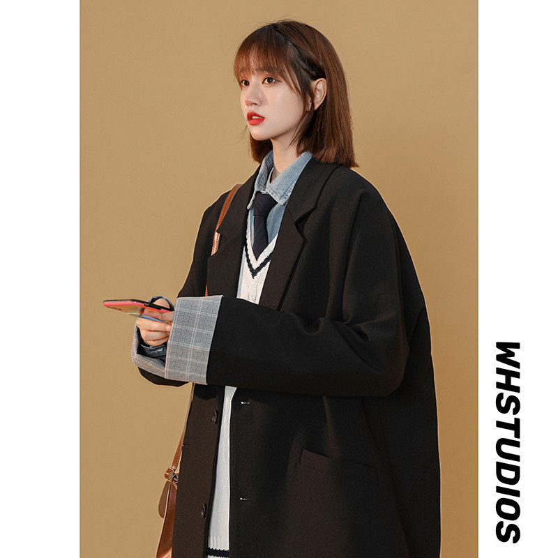 宽松拼色西服中性风情侣单排扣西装X206P85，男装西服套装，电商A070