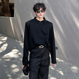 垫肩设计感潮牌T恤卫衣堆堆领痞帅宽松纯色高街男长袖CD2267P48，男装T恤，电商A070