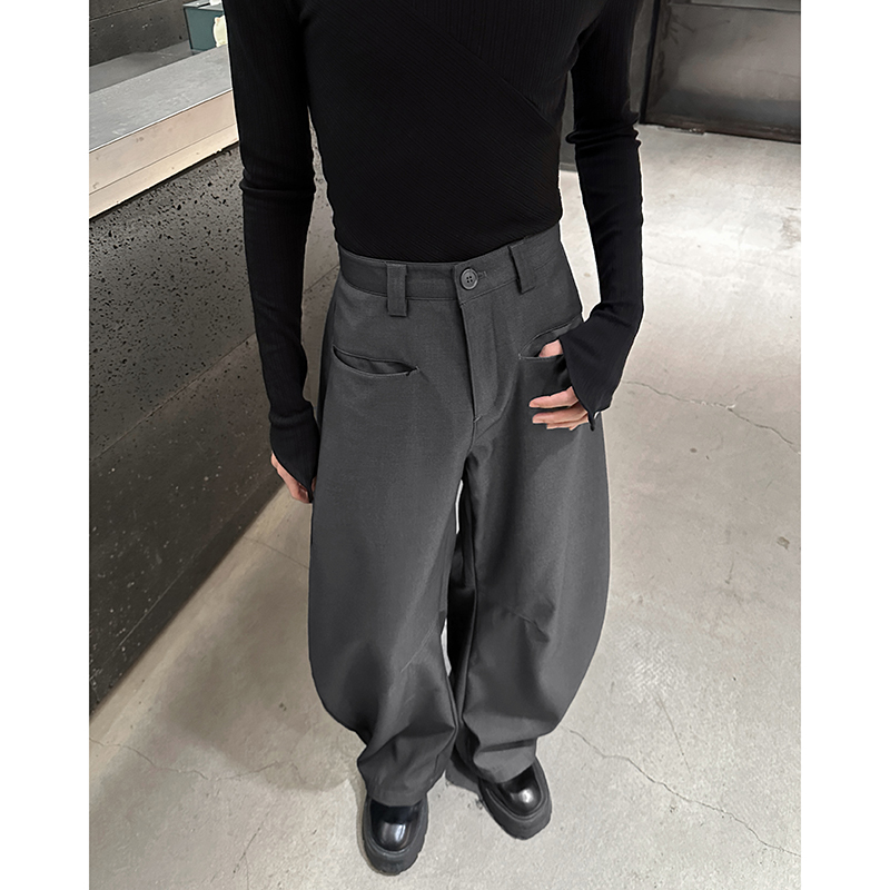 小众高级感黑色垂感休闲西裤男女宽松弯刀显瘦阔腿裤SU502P65，男装西裤，电商A070