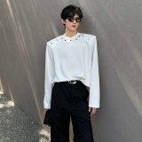 垫肩设计款小众金属装饰卫衣潮男重工T恤宽松男长袖CD2265P55，男装T恤，电商A070