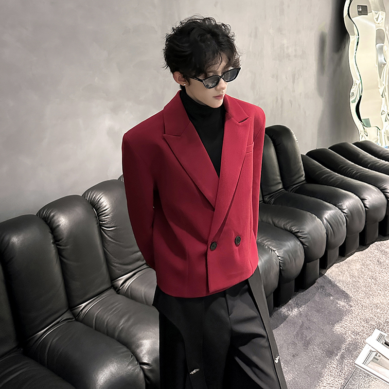 垫肩小众设计短款百搭小西装外套痞帅休闲夹克潮男西服X212P98，男装夹克，电商A070