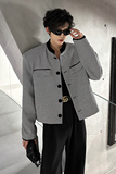 垫肩短款小香风千鸟格中性外套小西服帅气立领男夹克JK375P108，男装西服，电商A070