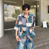 新款夏季宽松复古波希米亚短袖男衬衫913P40，男装衬衫，电商A070