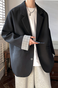 潮痞帅男生宽松撞色西服单排扣休闲男小西装 XZ206 P85图片