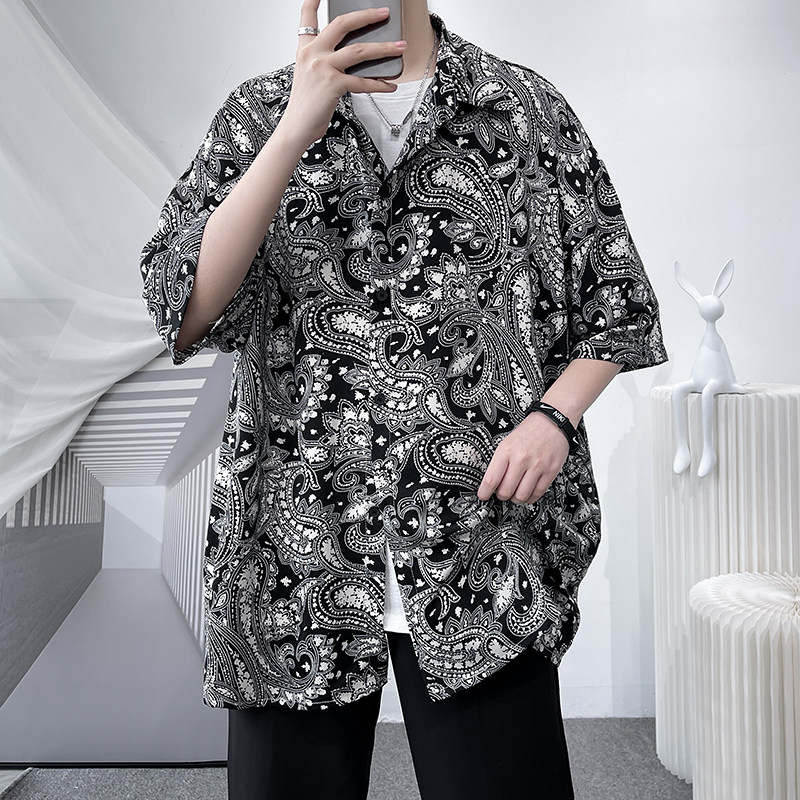 新腰果花宽松潮流中袖衬衣韩版男短袖衬衫CS914P45,男装T恤,电商A070