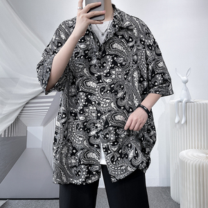 新腰果花宽松潮流中袖衬衣韩版男短袖衬衫 CS914 P45图片