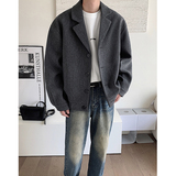泥料西装领外套毛呢大衣秋冬男宽松短款夹克KJK122P98，男装毛呢大衣，电商A070