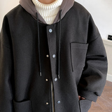 新款保暖毛呢大衣宽松中长款风衣秋冬男连帽呢子大衣BY09P120，男装风衣，电商A070