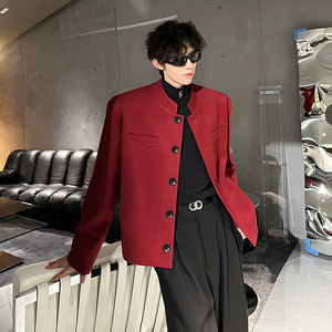 垫肩泥料立领短款西装外套老钱风设计修身夹克小西服 JK345 P108图片