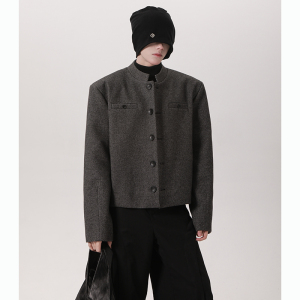 垫肩设计立领老钱风呢子西装外套韩版休闲毛呢小西服 385 P108，男装西服套装，电商A070