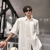 垫肩小众设计感短袖衬衣高级感立体廓形痞帅韩版男衬衫CS933P58，男装T恤，电商A070