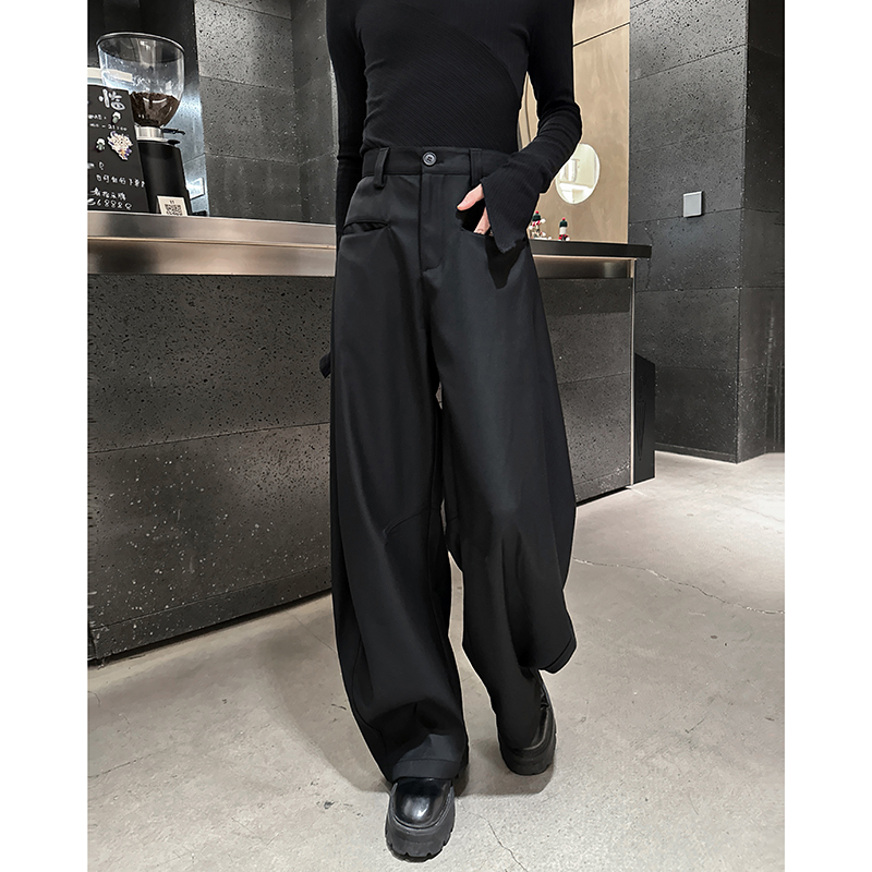 小众高级感黑色垂感休闲西裤男女宽松弯刀显瘦阔腿裤SU502P65，男装西裤，电商A070