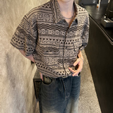 小众复古着感短袖衬衫夏新学生民族风廓形休闲衬衣CS925P48，男装衬衫，电商A070