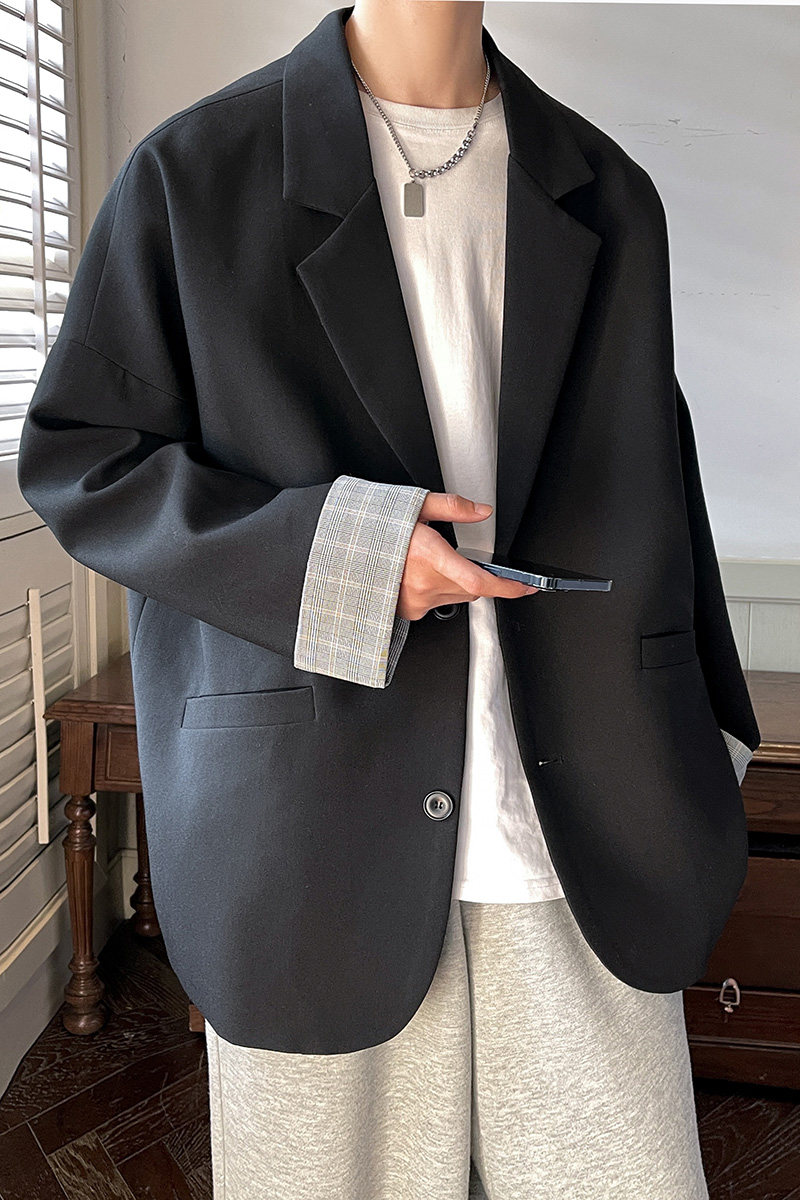 潮流痞帅男生宽松撞色西服单排扣休闲西装XZ206P85,男装西服套装,电商A070