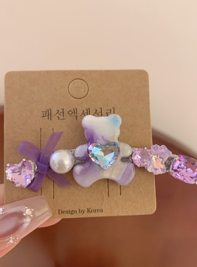 氛围感紫色花朵发夹鸭嘴夹可爱发饰精致高级感