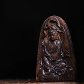 天然印尼文莱沉水沉香手工雕刻观音菩萨立体佛造像摆件挂件吊坠牌