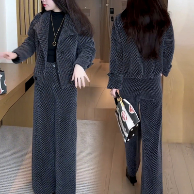 时尚千鸟格套装女2025秋冬新款