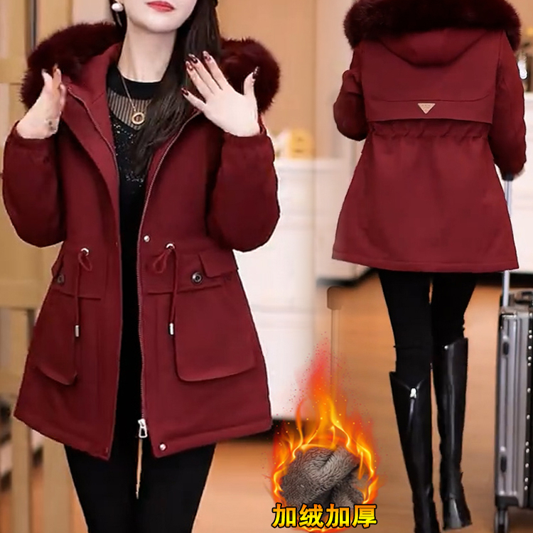 加绒加厚中长款派克服棉衣