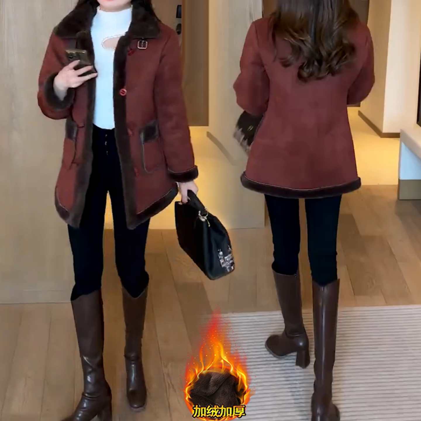 时尚加绒加厚麂皮绒外套