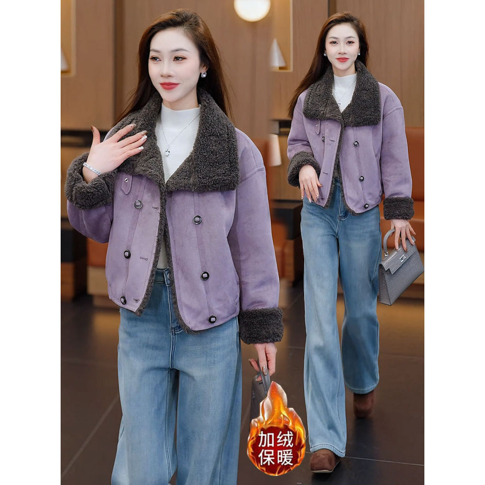 时尚加绒加厚皮毛一体短外套