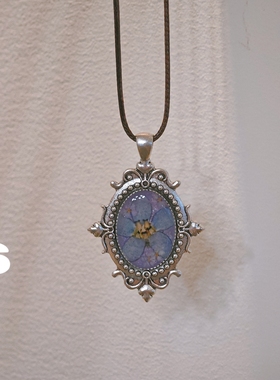 原创设计蓝星花复古油画风长款项链森系文艺植物女神长款毛衣链