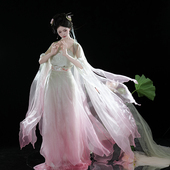 衫 摸鱼儿 大袖 齐腰襦裙花瓣围裳破烂袖 刺绣吊带荷花汉服 风荷